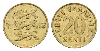Эстония 20 сентов 1992 KM 23 латунь UNC 4689-661