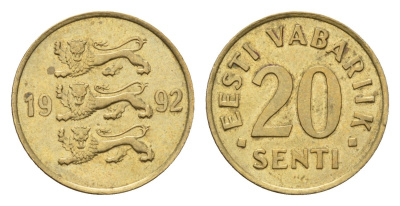 Эстония 20 сентов 1992 KM 23 латунь UNC 4689-661