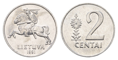 Литва 2 цента (сента) 1991 год-тип KM 86 алюминий UNC 4689-1035