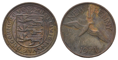 Гернси 1 новый пенни 1971 Елизавета II (1952-2022), северная олуша в полете KM 21 бронза 4682-466