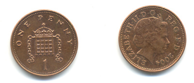 Великобритания 1 пенни 2004 Елизавета II (1952-2022) KM 986, Spink 4710 (B5) сталь плакированная медью 177-558