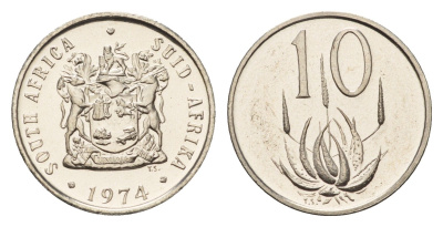 ЮАР 10 центов 1974 герб, цветок алоэ KM 85 никель PROOF 4685-768