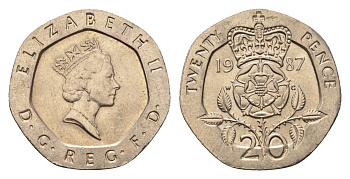 Великобритания 20 пенсов 1987 Елизавета II (1952-2022) KM 939, Spink 4361 (G2) медно-никель UNC 4696-839