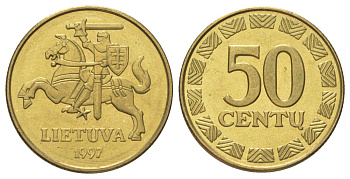 Литва 50 центов (сентов) 1997 KM 108 никель латунь UNC 4624-637