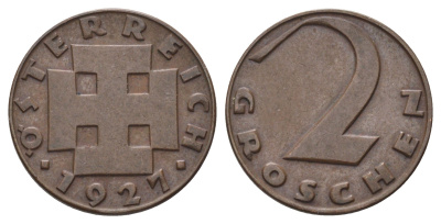 Австрия 2 гроша 1927 KM 2837 бронза 4684-825