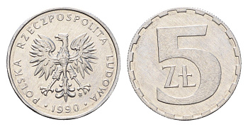Польша 5 злотых 1990 Y 81.3 алюминий UNC 4684-1245