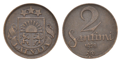 Латвия 2 сантима 1928 KM 2 бронза 4689-921
