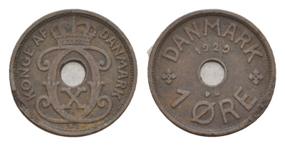 Дания 1 эре 1929 N, Кристиан X (1912-1947) KM 826 бронза 4658-146