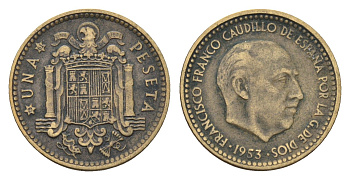 Испания 1 песета 1953 (61) Франсиско Франко (1939-1975) KM 775 алюминиевая бронза 4684-1045