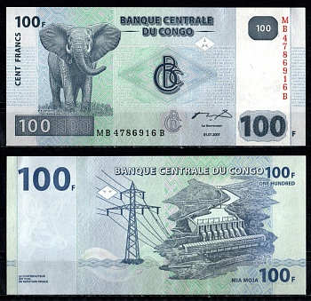 ДР Конго 100 франков 2007 Pick 98 A бумага UNC (пресс) 7199-4-2