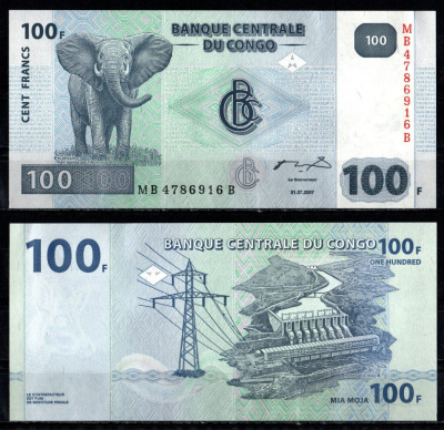 ДР Конго 100 франков 2007 Pick 98 A бумага UNC (пресс) 7199-4-2