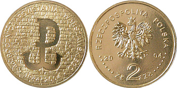 Польша 2 злотых 2004 MW, 60 лет Варшавскому восстанию 1944 года KM 496 нордик  UNC 3996-326