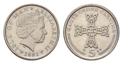 Остров Мэн 5 пенсов 2001 KM 1038 медно-никель UNC 4627-659