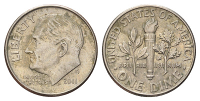 США 1 дайм (10 центов) 2011 D, Рузвельт KM 195a медь плакированный медно-никелем 4682-363