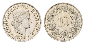 Швейцария 10 раппенов 1924 B KM 27 медно-никель 4708-138