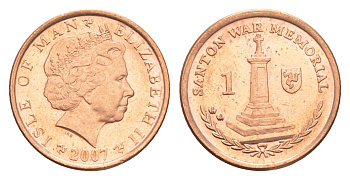 Остров Мэн 1 пенни 2007 Елизавета II (1952-2022) KM 1253 сталь плакированная медью UNC 4651-356