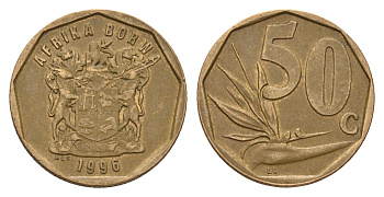 ЮАР 50 центов 1996 Зантедеския Эллиота (калла), герб KM 163 сталь плакированная бронзой 4660-1026