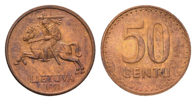 Литва 50 центов (сентов) 1991 год-тип KM 90 бронза aUNC 4651-551