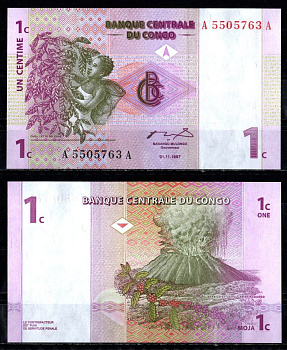 ДР Конго 1 сантим 1997 Pick 80 бумага UNC (пресс) 7199-3-2