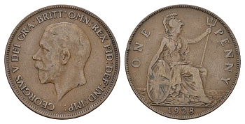 Великобритания 1 пенни 1928 Георг V (1910-1936) КМ 826, Spink 4054 бронза 4131-531