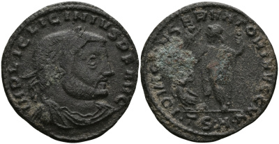 Римская Империя нуммий 312 - 313 Лициний IOVI CONSERVATORI AVGG NN Фессалоника Very fine RIC 60 бронза 1073-6-111