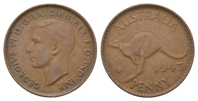 Австралия 1 пенни 1943 Кенгуру, Георг VI (1936-1952) KM 36 бронза 4692-833