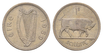 Ирландия 1 шиллинг 1959 бык KM 14a медно-никель 4175-1112