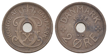 Дания 2 эре 1928 N, Кристиан X (1912-1947) KM 827 бронза 4701-715
