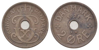 Дания 2 эре 1928 N, Кристиан X (1912-1947) KM 827 бронза 4701-715