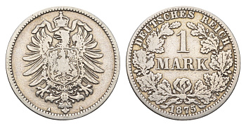 Германия 1 марка 1875 A KM 7, J. 16 серебро 51-536