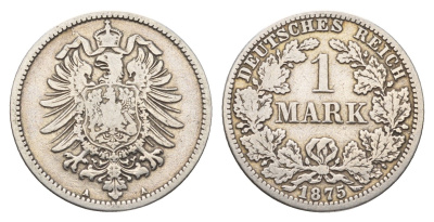 Германия 1 марка 1875 A KM 7, J. 16 серебро 51-536
