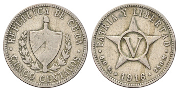 Куба 5 сентаво 1916 KM 11.1 медно-никель 4697-1136