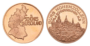 ФРГ медаль из серии красивая Германия - Замок Гогенцоллерн 1980-ые диаметр 18 мм, вес 2,3 гр алюминий плакированный медью UNC 4668-727