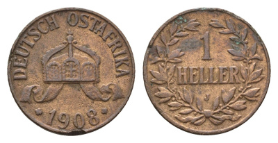Германская Восточная Африка 1 геллер 1908 J KM 7 бронза 4154-358