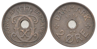 Дания 2 эре 1931 N, Кристиан X (1912-1947) KM 827 бронза 4701-769