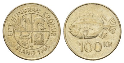 Исландия 100 крон 1995 KM 35 никель латунь 4691-227
