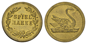 Германия игровой жетон с изображением лебедя XIX век диаметр 17,5 мм, вес 0,7 гр латунь 4679-1015