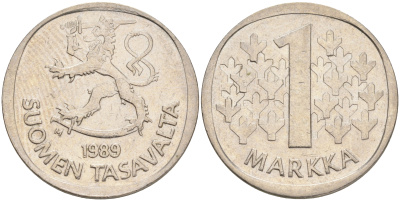 ФИНЛЯНДИЯ 1 МАРКА 1989 M KM 49а медно-никель 4556-832