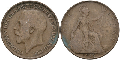 Великобритания 1 пенни 1915 Георг V (1910-1936) KM 810, Spink 4051 бронза 4144-814