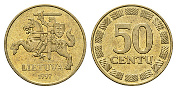 Литва 50 центов (сентов) 1997 KM 108 никель латунь 4688-946