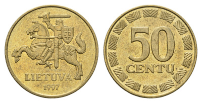 Литва 50 центов (сентов) 1997 KM 108 никель латунь 4688-946
