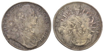 Бавария 1 талер 1774 А, Максимилиан III Иосиф Карл  (1745-1777), мадонна Dav. 1954 серебро 1067-2-35