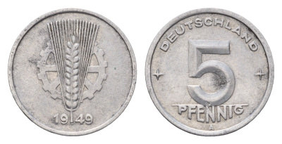 ГДР 5 пфеннигов 1949 A KM 2 алюминий 4630-261