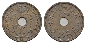 Дания 5 эре 1939 N, Кристиан X (1912-1947) KM 828 бронза 4700-845
