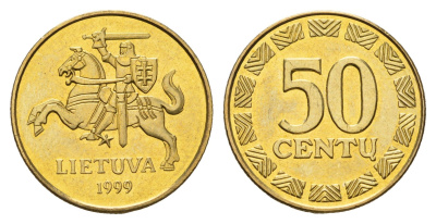 Литва 50 центов (сентов) 1999 KM 108 никель латунь UNC 4148-644