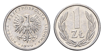 Польша 1 злотый 1990 Y 49.3 алюминий UNC 3458-729