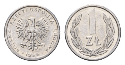 Польша 1 злотый 1990 Y 49.3 алюминий UNC 3458-729
