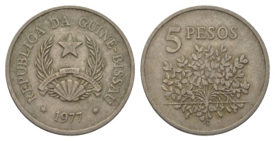 Гвинея-Бисау 5 песо 1977 KM 20 медно-никель 4626-547