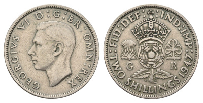 Великобритания 2 шиллинга (флорин) 1947 Георг VI (1936-1952) KM 865, Spink 4102 медно-никель 4692-332