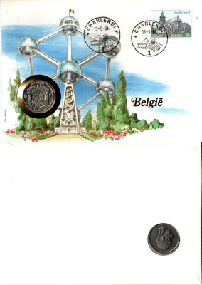 Бельгия 10 франков 1971 в конверте с маркой (КПД - Конверт первого дня Гашения) KM 156 никель UNC 9005-50